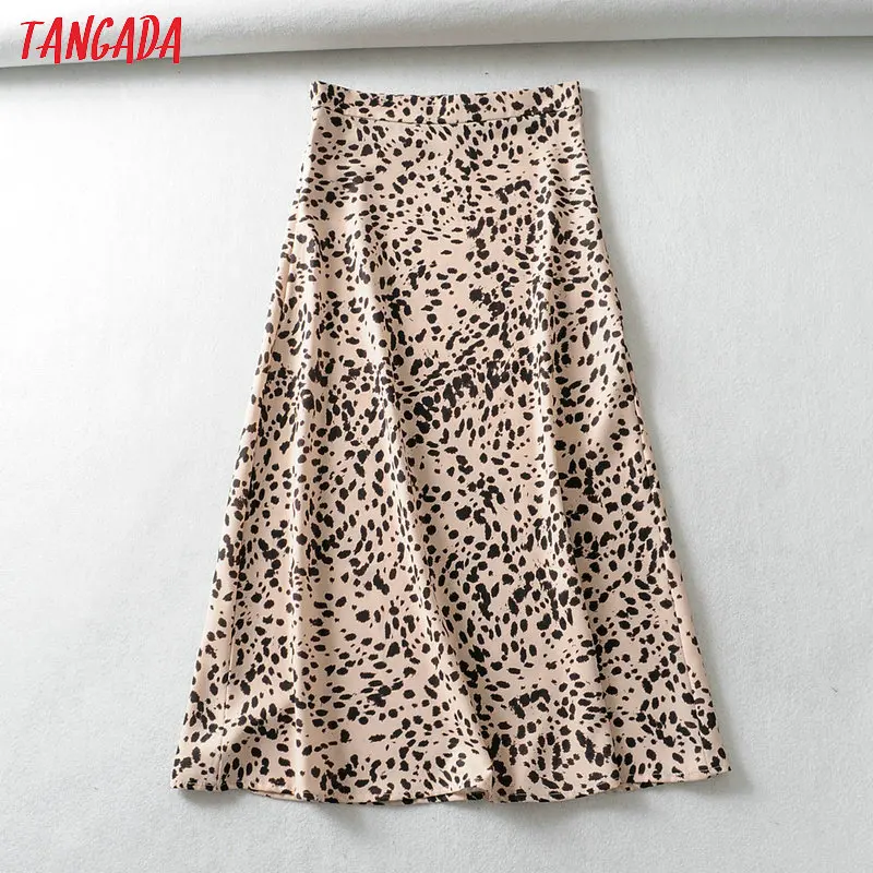 

Tangada women vintage leopard print skirt side zipper retro ladies fashion koeran chic mid calf skirts faldas mujer 6A281