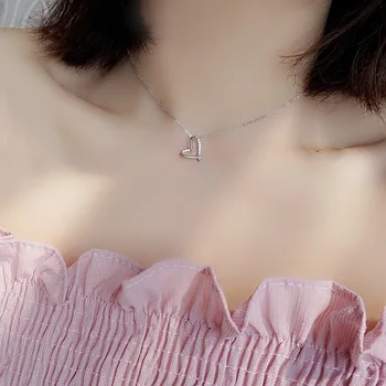 

Trendy 925 Sterling Silver Jewelry Shiny CZ Zirconia Love Heart Shape Pendant Chain Necklace For Women Gift collares bijoux