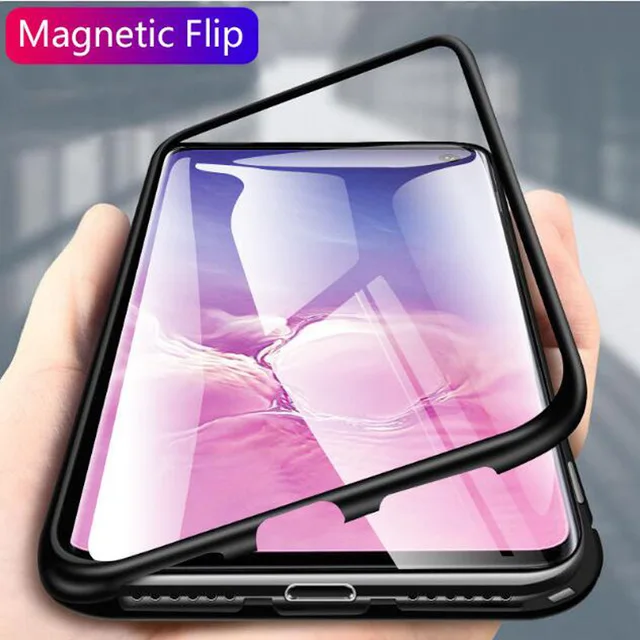

Luxury Metal Magnetic clear Glass Phone Case For Samsung Galaxy S10E S8 S9 Plus S10 Lite Note 8 9 S7 Edge Cover Shockproof Case