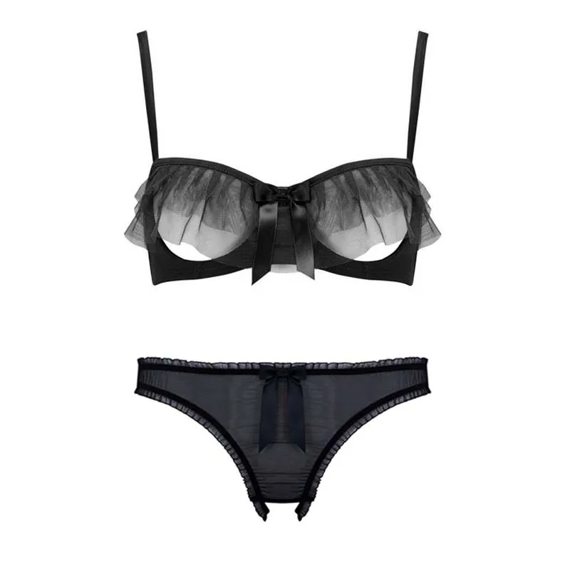 

New gauze flounces transparent dew open crotch sexy underwear stripper clothes women exotic lingerie set