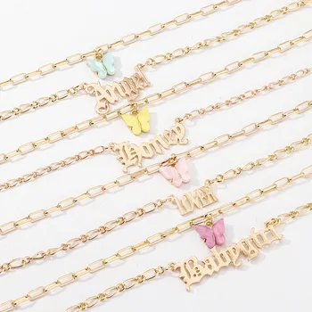 

Popular Fashion Layered Necklace Girls Acrylic Butterfly Double Layer Letter Alphabet Angel Pendant Necklace Jewelry For Women