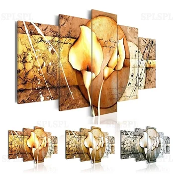 

5 Panel Combined Flower Canvas Wall Art Picture Calla Lily Canvas Painting for Bedroom Abstract Floral Poster and Print Unframed