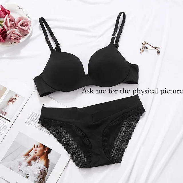 New lingerie adhesive seamless lingerie women's bra suit small bra gathered anti sagging fold up adjustable bra black