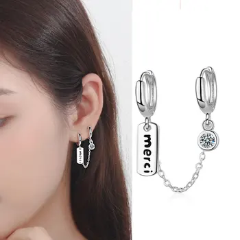 

1PC Punk Double Hoop Earring for Women Silver Color Crystal Ear Hole Letter Tragus Cartilage Earrings Helix Piercing Jewelry