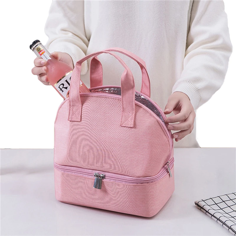 Bolso aislante térmico reutilizable a la moda para niños y adultos, bolsa de almuerzo de Color sólido a prueba de fugas, grande, sencilla, 2021
