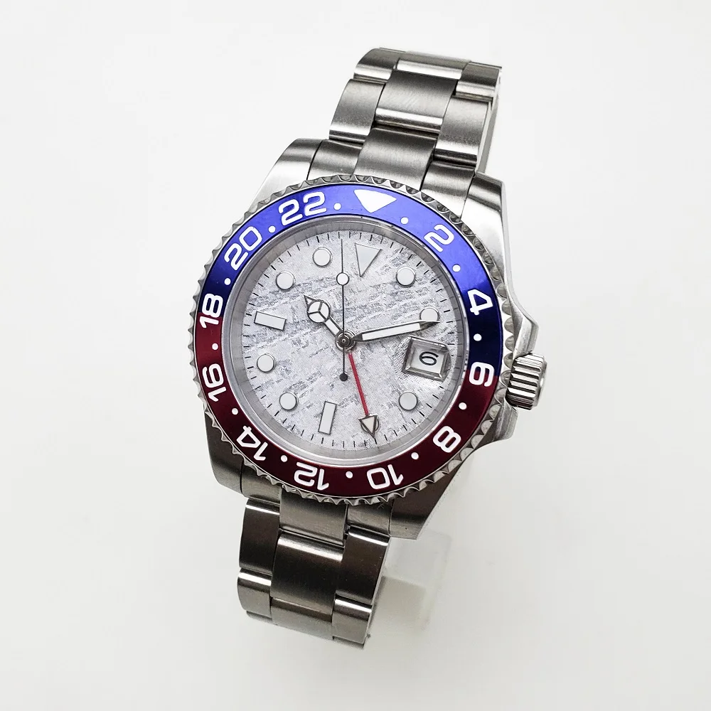 Новые мужские часы GMT в стиле ретро 40 мм с белым корпусом, стерильный циферблат, сапфировое стекло, светящиеся ручные автоматические часы 6219