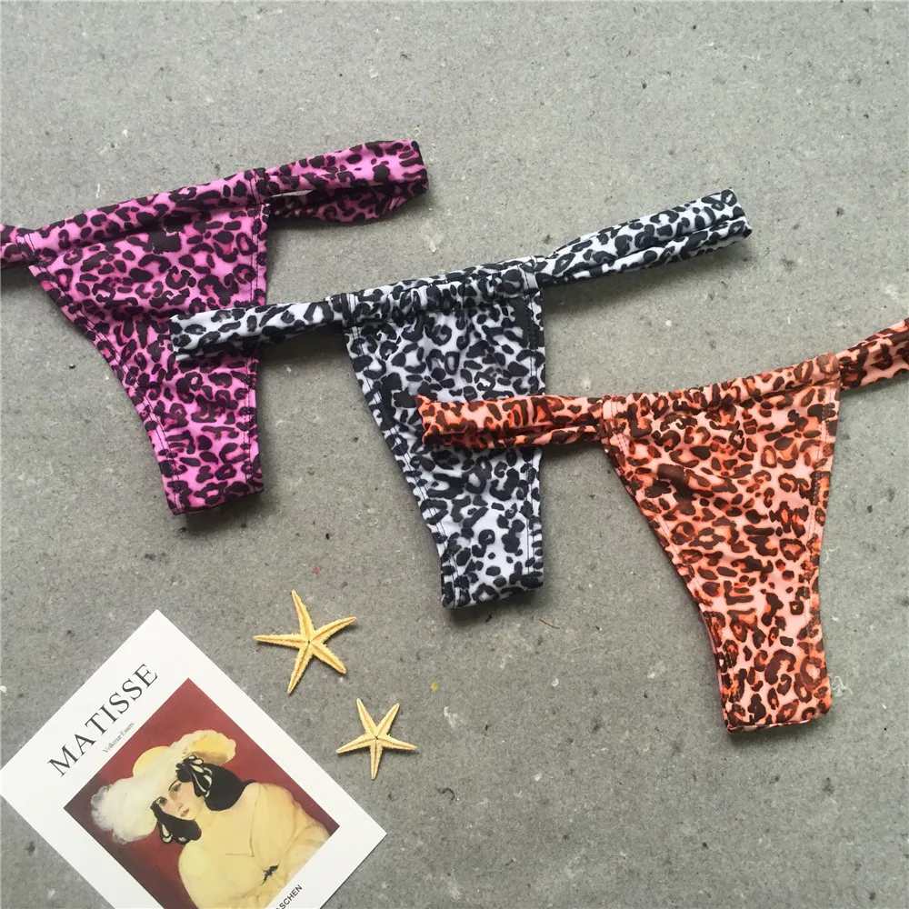 

2020 Europe and the United States new three-color leopard print sexy thong Bikini bottomsBrazil multicolor red bikini