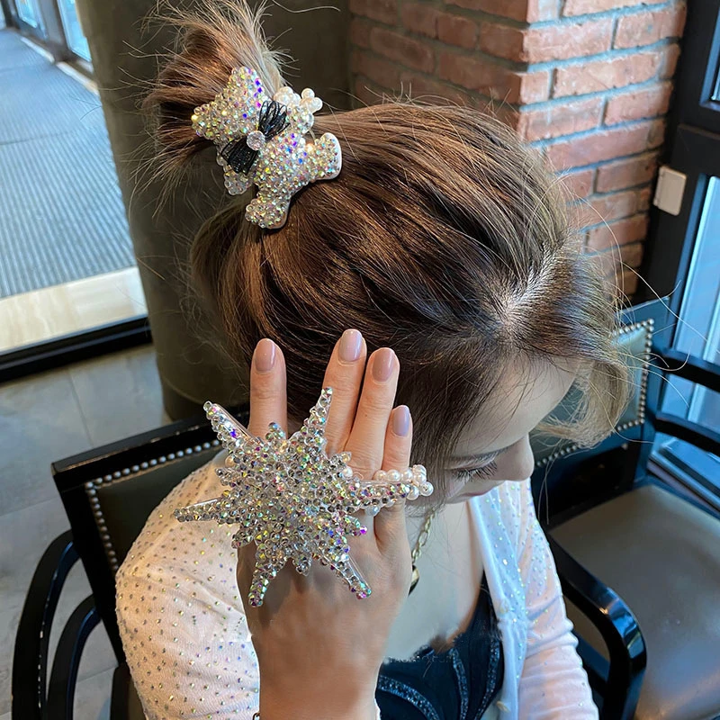 el cabello con diamantes imitación, estrella, copo de nieve, gomas elásticas para pelo, lazo de Animal, flor de cristal de lujo, bandas de goma, venta al por mayor|Accesorios