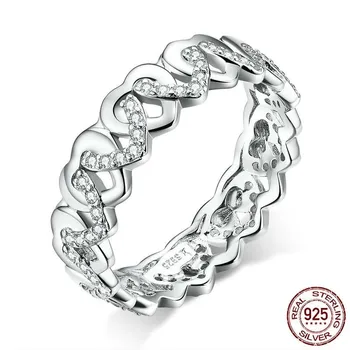 

925 Sterling Silver Heart Stackable Finger Rings for Women Jewelry Wide Vintage Clear CZ Wedding Statement Anillos SCR626