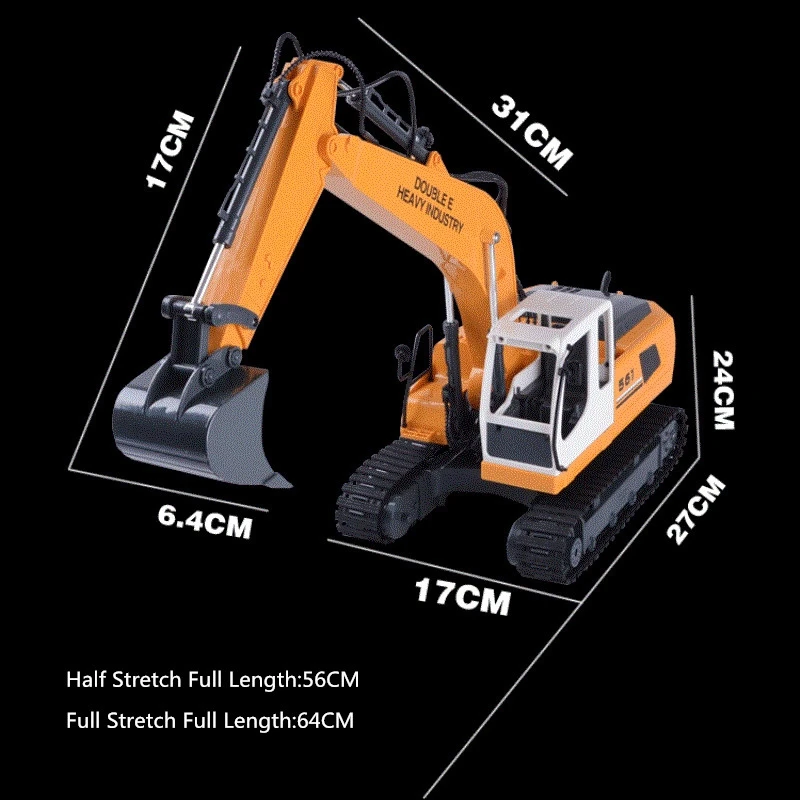 64CM Simulation RC Excavator 660 Degree Rotation Console Telescopic Boom Alloy Bucket DIY Assemble Pile Head And Grab RC Truck 6