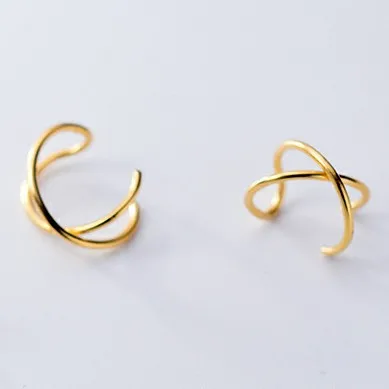 gold color cross Модные 925 пробы серебряные геометрические серьги с манжетами для ушей, позолоченные клипсы без пирсинг, серьги для женщин - Окраска металла: gold color cross