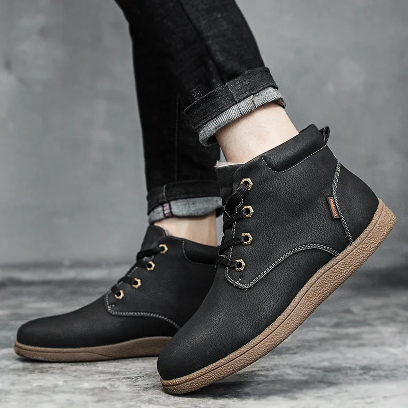 

47 Large Size Dull Polish Worker Boot 2019 Winter New Style Men Martin Boots Tube Dull Polish Outdoor Desert Boots Warm