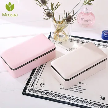 

Korean Style Fresh And Simple Girl Earrings Plate Jewelry Box Protable Leather Earrings Ring Multi-function Jewelry Storage Box