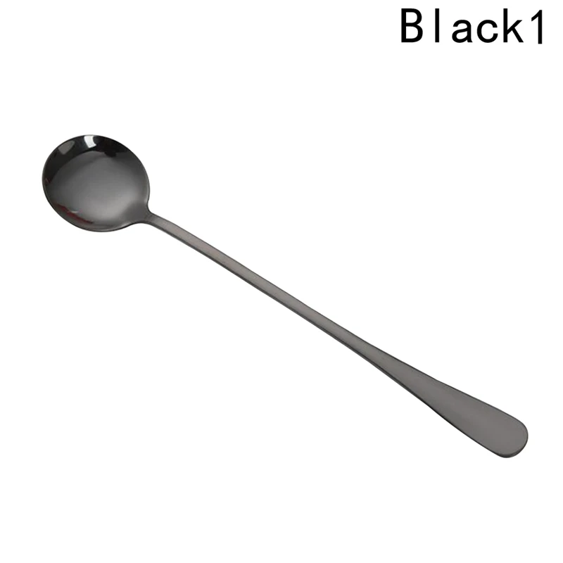 BK1 New Stainless Steel Simple multicolor Stirring Spoon Flatware Ice Tea Dessert Spoon Tableware Kitchen Accessories - Color: BK1