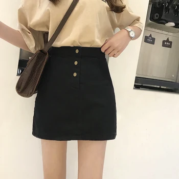 

2020 Women Summer Mini Skirts High Waist Ladies Solid Casual Shorts Skirts Button Slim Pocket Female Causal A-line Skirts