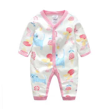 

Baby Boy One-Piece Jumpsuits Buttons-Up V-Neck 100% Cotton Long-Sleeves Yellow Soft Breathable Jumpsuits