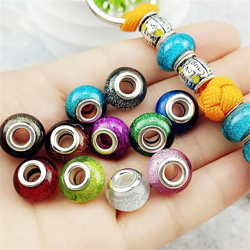 20Pcs/Lot Mixed Color Round Loose Gold Powder Plastic Resin Murano Beads Charms Fit Pandora Bracelet For DIY Jewelry Making | Украшения и