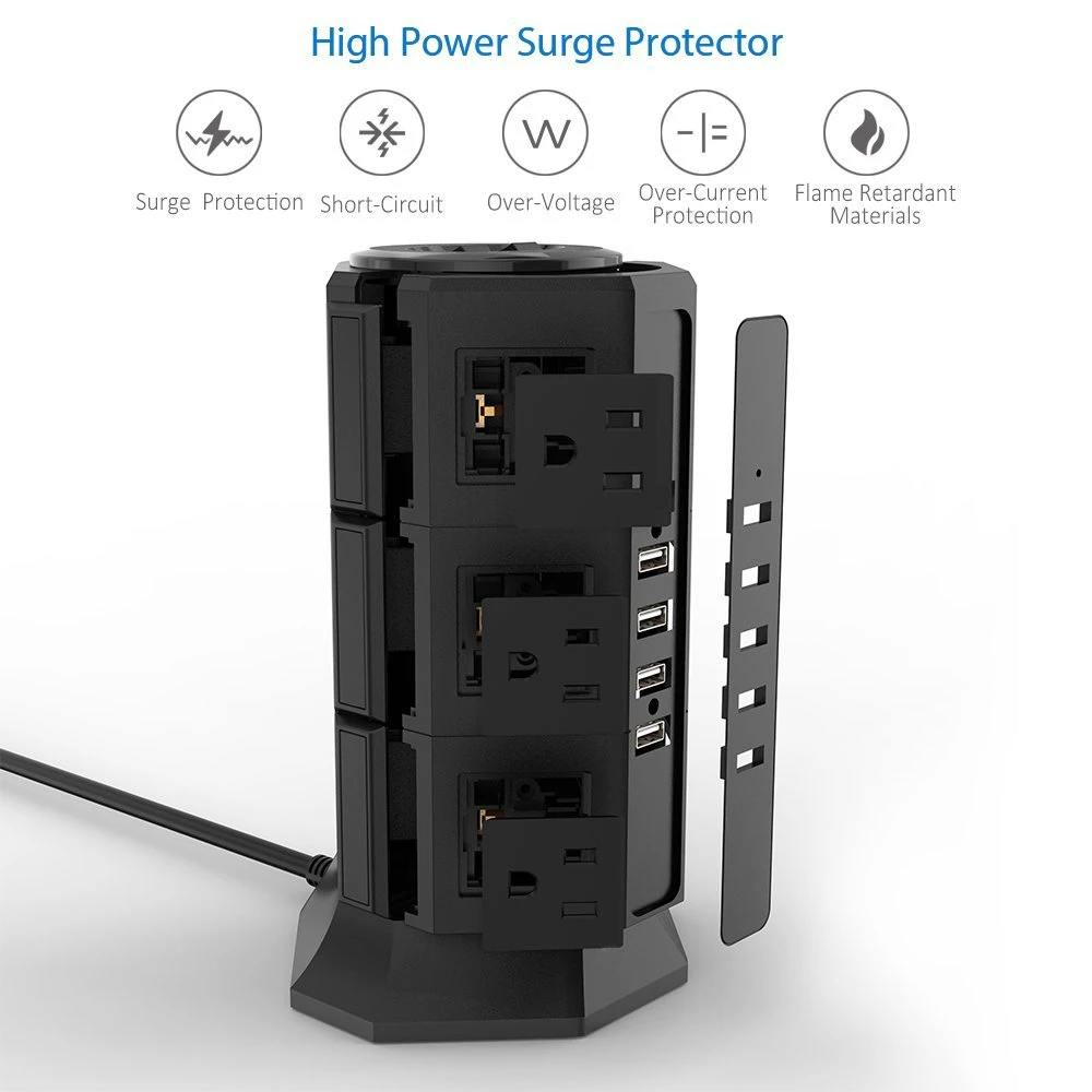 Блок питания Tower 12 US Outlet сетевой фильтр электрическая зарядная станция с 5 USB 6.5ft удлинитель для телефонов планшетов