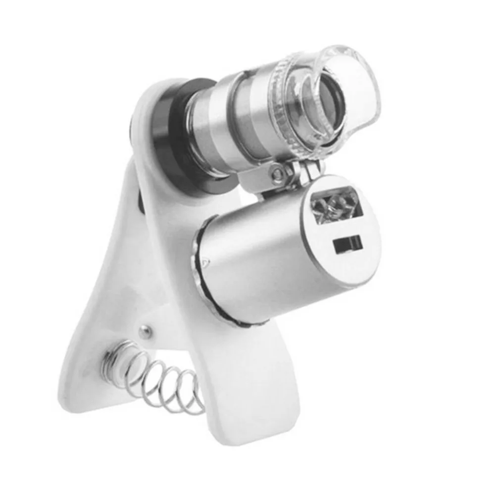 60X микроскоп Универсальный телефон камера Мини Портативный Клип на увеличительное стекло с светодиодный/УФ-подсветкой для смартфонов