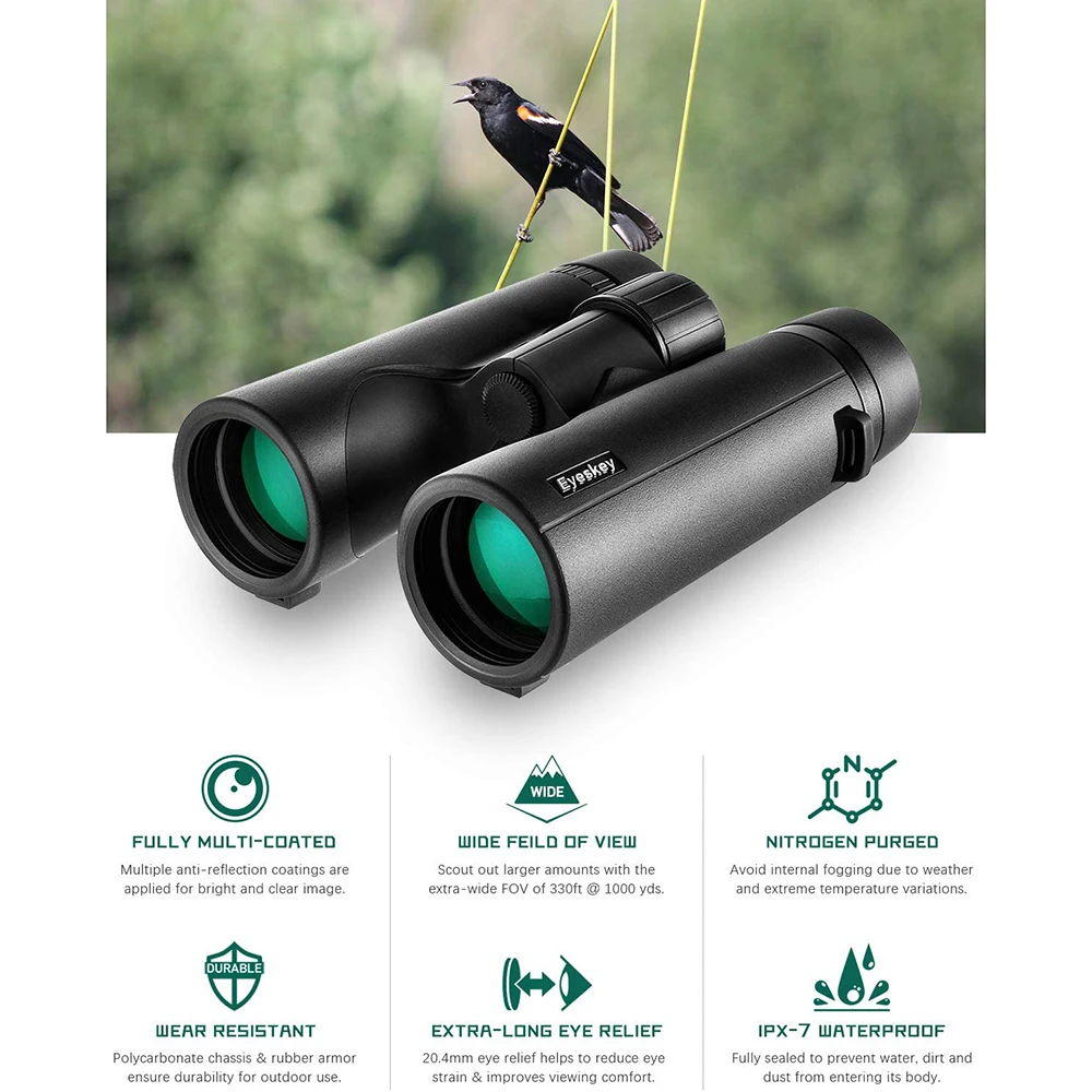 Eyeskey 10x42 бинокль для наблюдения за птицами взрослых компактный водонепроницаемый