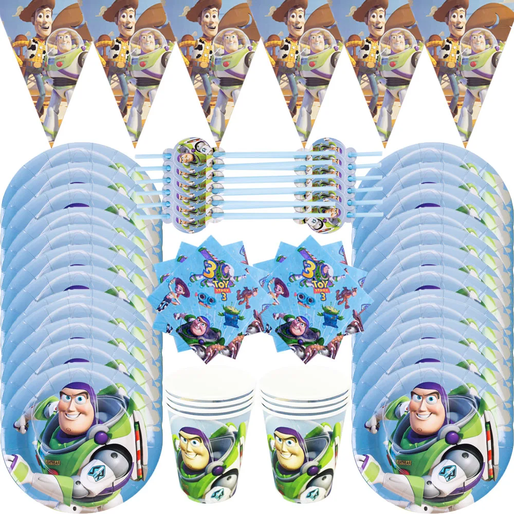 

57pcs/lot Disney Toy Story Birthday Party Decor Kids Disposable Tableware paper banner plate cup Birthday Party Decor Supplies