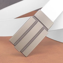 High Quality 2.9cm Casual Luxury Brand Leather Men's Belt Designer Gray Sliding Buckle Belt Young Men Ceinture Homme
