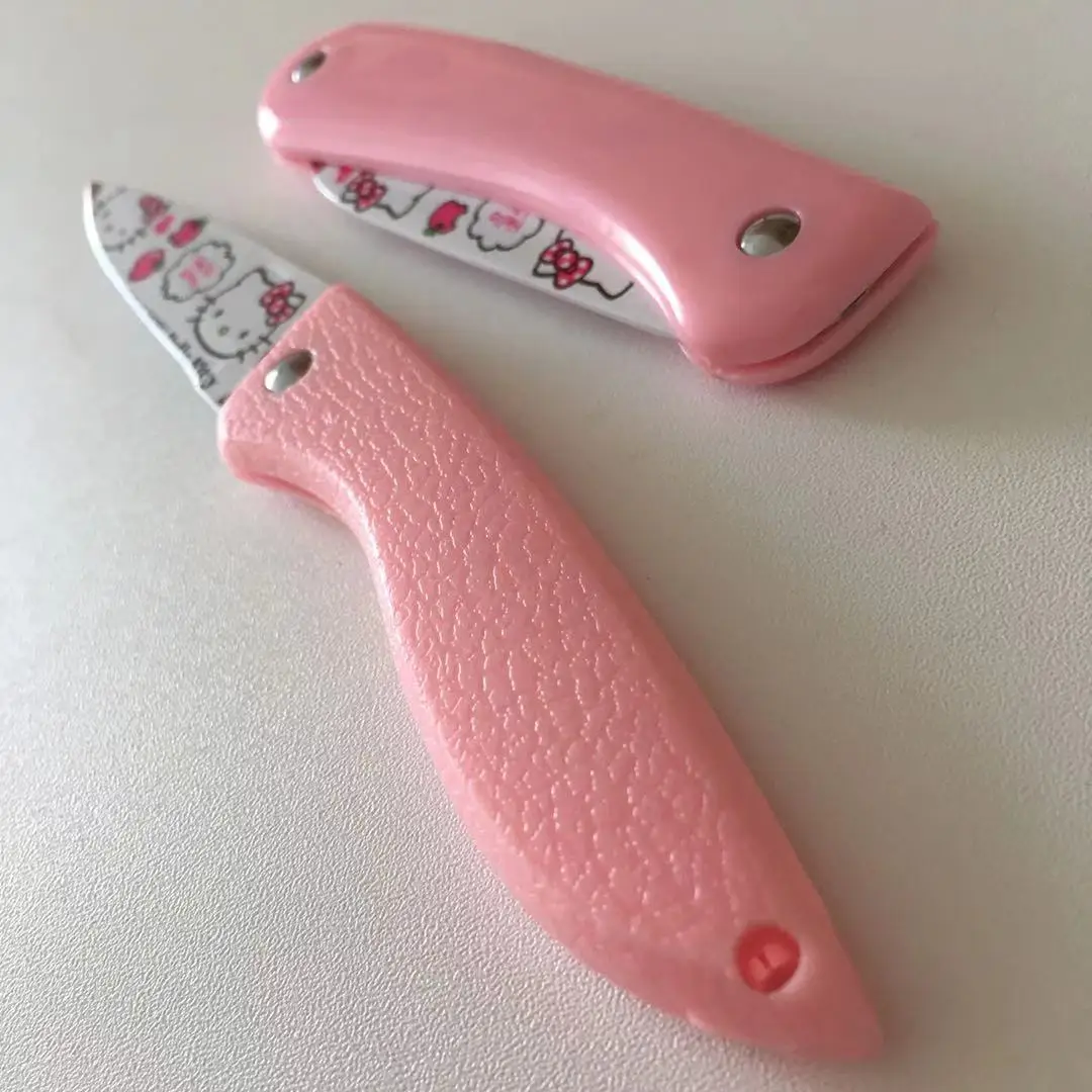 Super Cute Cartoon Printed Knife Fold Paring Stainless Princess Pink Keychain Self Defense for Girls Gift Dropshipping | Дом и сад