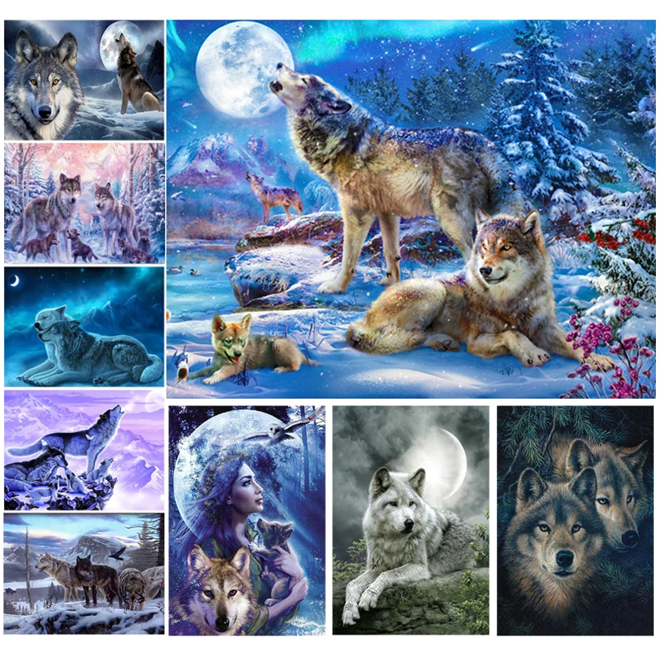 DIY Wolf Full Drill 5D Diamond Painting Cross Stitch Kits Arts Mural Wolves