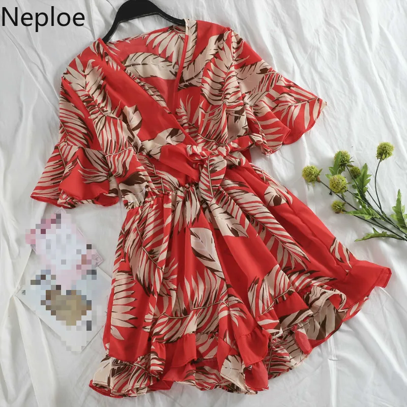 Женские комбинезоны с цветочным принтом Neploe Boho шифоновые боди v образным вырезом