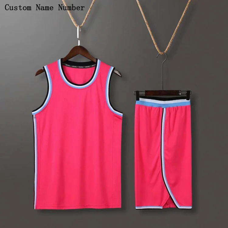 Молодежная баскетбольная майка для детей на заказ, униформа для взрослых, спортивный комплект, тренировочные баскетбольные майки, рубашки с шортами, наборы с именным номером - Цвет: Розовый
