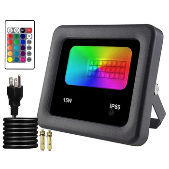 

15W RGB LED Flood Lights, Color Changing Floodlight with Remote Control, 16 Colors 4 Modes Dimmable Wall Washer Light IP66 Water