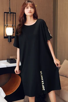 

Women's night dress short sleeves thin summer knitted cotton plus size pajama soft oversize home wear