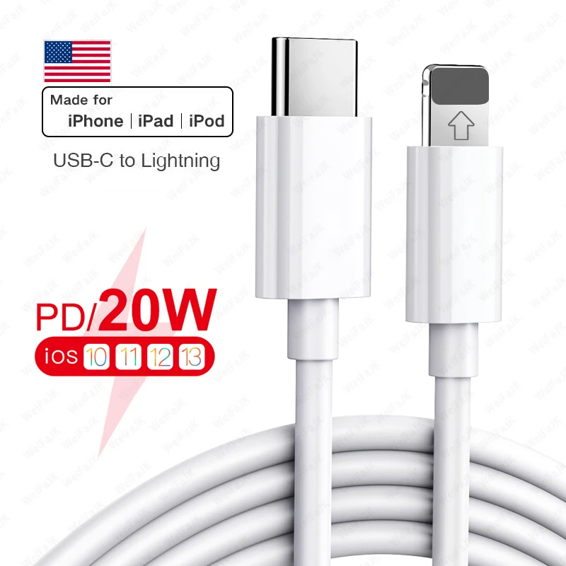 1 м 2 оригинальный Apple 20 Вт PD USB Type C для быстрой зарядки кабель iPhone 13 12 11 Pro Max Mini XS X iPad