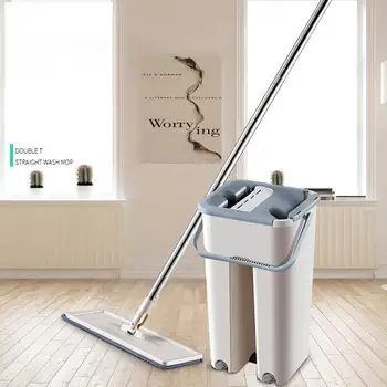 

Flat Squeeze Magic Automatic Mop And Bucket Avoid Hand Washing Microfiber Cleaning Cloth Kitchen Wooden Floor Lazy Fellow Mop