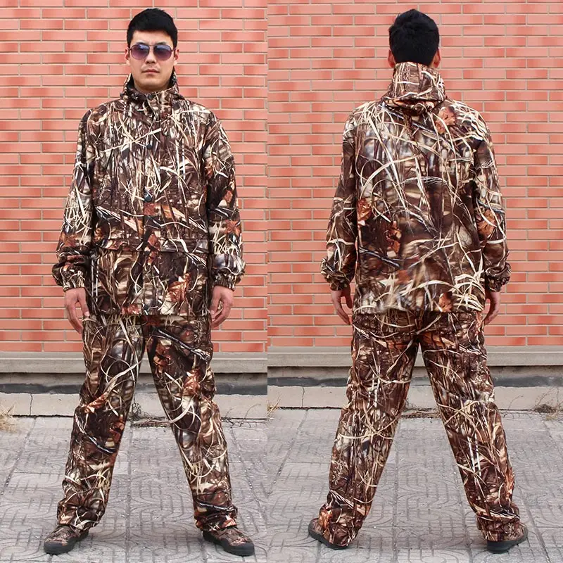 

Men Reed Camouflage Clothes Hooded Jacket Pants Set Water-resistant Silent Outdoor Bird-Watching Hunting Clothing Hunting Suit