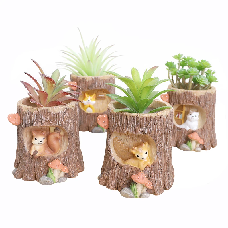 

Geometric Wooden Resin Smart Animal Hanging Flowerpot Wall Planter Cachepot Cerami Flowers pots balcony decor succulents Cactus
