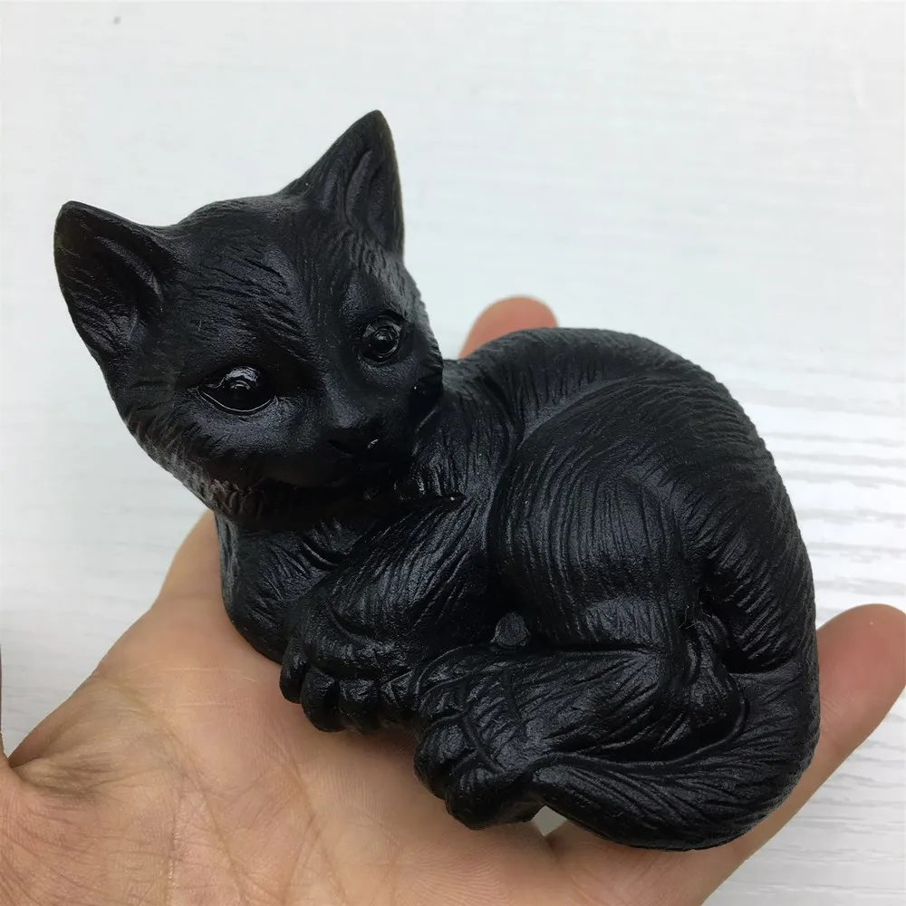 Кварцевые кристаллы обсидиан ручной резной Lucky Cat натуральные камни и минералы драгоценные камни рейки украшения