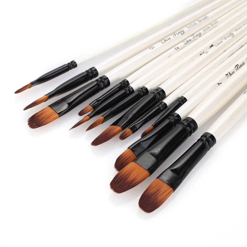 Brush Pen Delicate Durable Nylon 12Pcs Craft Art Drawing Supplies Painting Brush Acrylic Nylon Hair Paintbrush