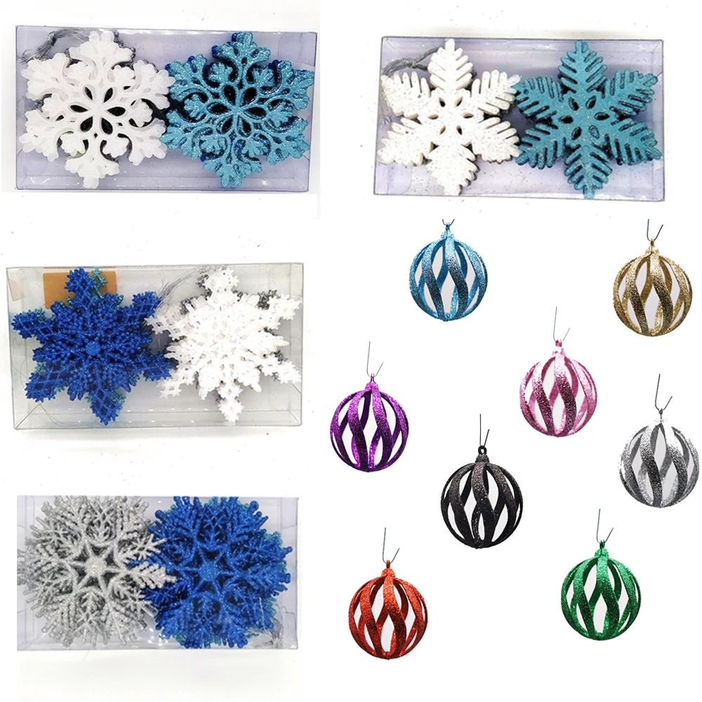 26Pcs/Set Sparkly Glitter Snowflake and Ball Christmas Ornaments Xmas Tree Hanger Garland Making Christmas Decorations