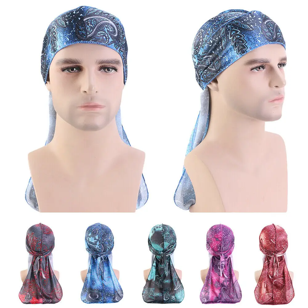 Мужская шелковая Шапка тюрбан Durags головной убор с принтом Doo Durag Unixes Пиратская