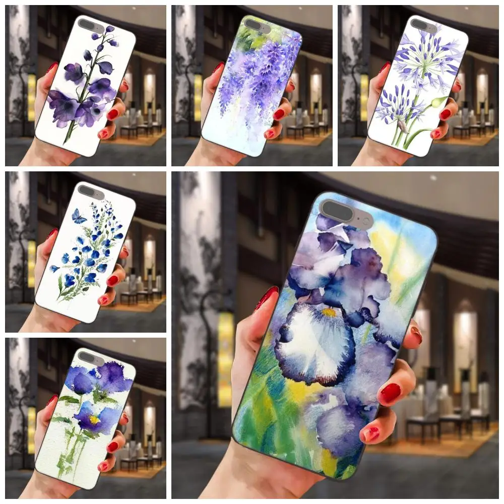 Цветок Акварельная живопись фиолетовый цветок мягкий TPU шаблон для Samsung Galaxy A3 A5 A6