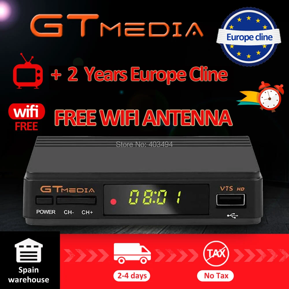 FTA DVB-S2 Gtmedia V7S HD спутниковый ТВ приемник 1080P Бесплатный USB WIFI Поддержка YouTube 2 года