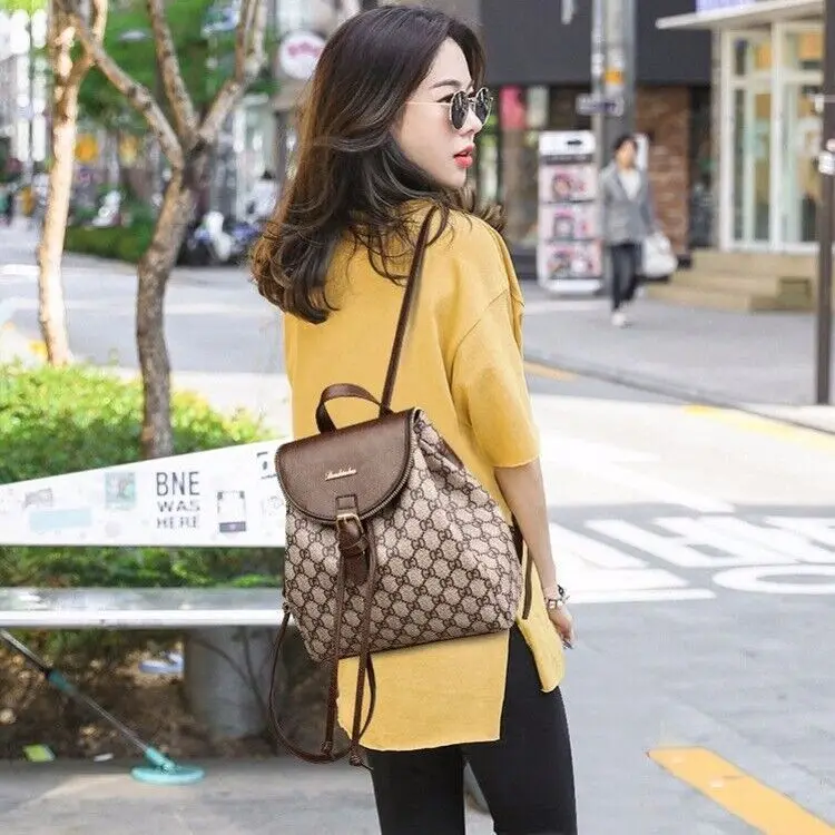 

Backpack Women's New Style England Retro Backpack Versatile Casual WOMEN'S Bag Pull-belt Small Double Back Glorious Light Luxury