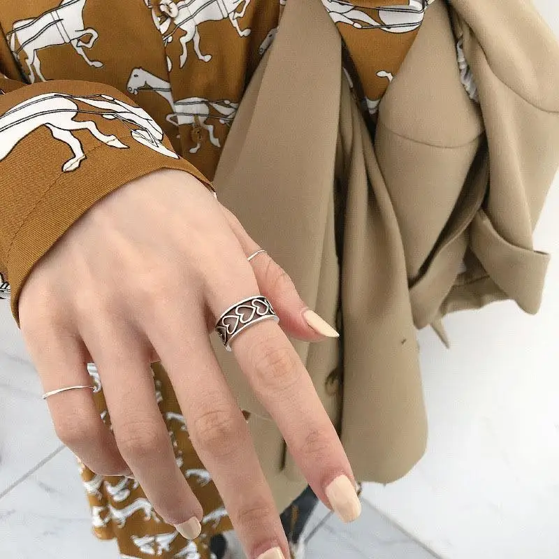 Fashionable Simple Light Luxury Women's Index Finger Ring Silver Heart-shaped Hollow Metal Fashion Party Jewelry | Украшения и