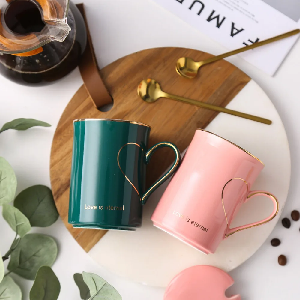 US $36.01 Fsile 800ml Exquisite Classical Creative New Style Couple Ceramic Cups With Spoon Love Heart Mug 2pcs Gift Box Set Hand Printing