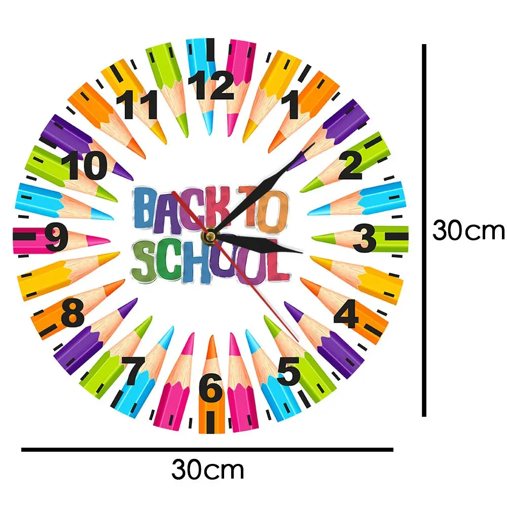 Студенческие Красочные цветные карандаши обратно в школу настенные часы художественная студия Декор кварцевые часы Reloj De Pared акриловая печать Satt
