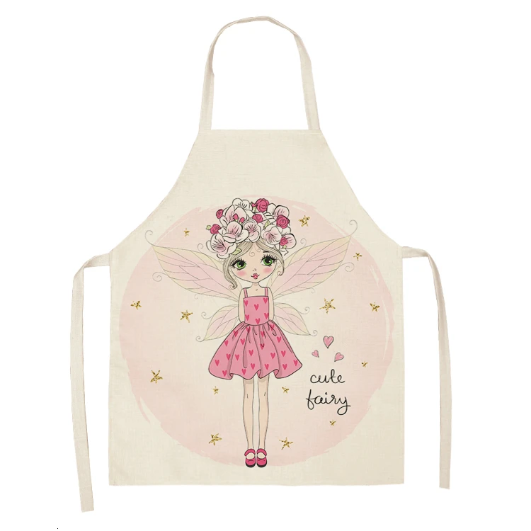 Cute Girl Cotton Linen Sleeveless Apron Printed Kitchen Aprons Women Home Cooking Baking Waist Bib Pinafore 53*65cm WQL0151 - Цвет: WQL0151-27