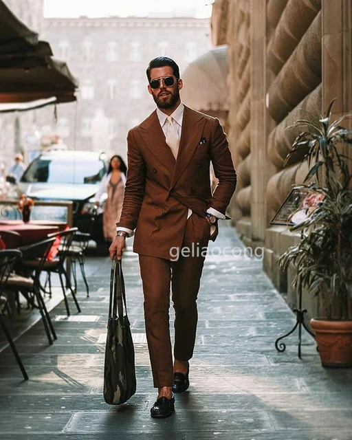 Brown Double Breasted Suit Men, Brown Wedding Suits Groom