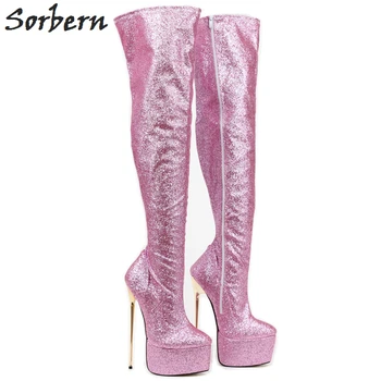 

Sorbern Glitter Over The Knee Boots Party Heels 22Cm Metal Heel Platform Long Ladies Boot Custom Wide Fit Calf Slim Sexy Boots