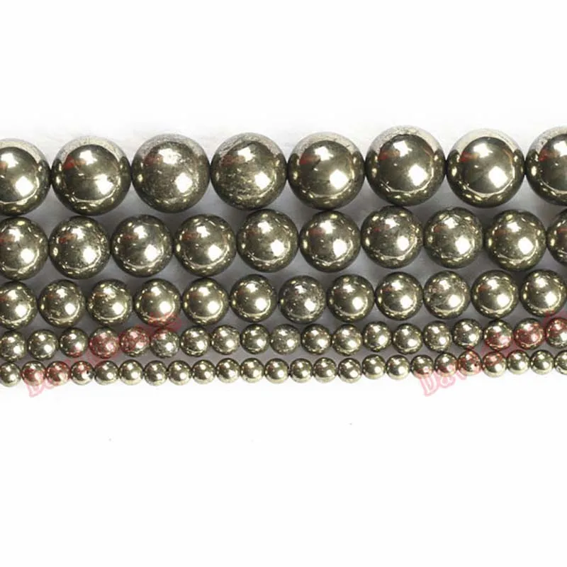 Fctory Price Natural Stone Iron Pyrite Round Loose Beads 16&quot Strand 4 6 8 10 12MM Pick Size For Jewelry Making Diy | Украшения и